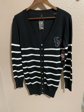 NFL Houston Texans Black & White Striped Cardigan NWT